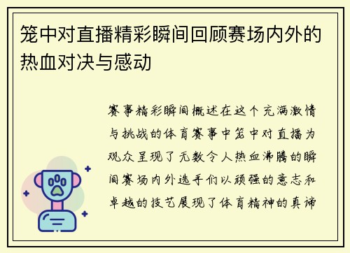 笼中对直播精彩瞬间回顾赛场内外的热血对决与感动
